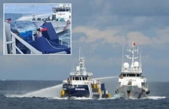 Carneiros da Guarda Costeira Chinesa danificam navio filipino na ilha do Mar da China Meridional