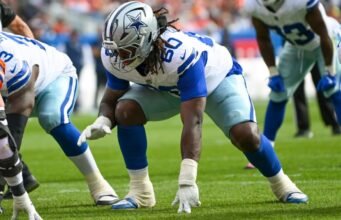 Fontes: Cowboys LT Tyler Guyton (tornozelo) provavelmente fora contra Chiefs