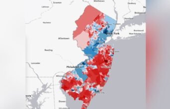 Mapa dos resultados de Nova Jersey mostrando onde Mickey Sherrill venceu a eleição
