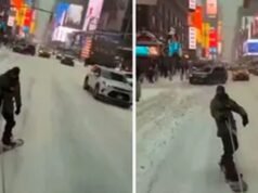 Snowboard no meio da Times Square: vídeo extraordinário deixado por Storm Fern em Nova York