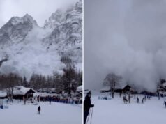 Vídeo maluco mostra uma avalanche descendo a montanha e engolfando os esquiadores em fuga sob a neve
