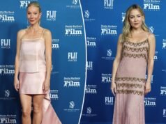 Gwyneth Paltrow e Kate Hudson ficam lindas de rosa no festival de cinema de Santa Bárbara