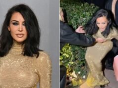 Kim Kardashian brilha com um vestido Gucci dourado no Oscar em Hollywood