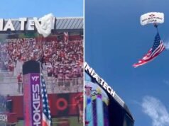 Skydiver bate no placar da Virginia Tech – sacudindo a multidão e atrasando o jogo de futebol