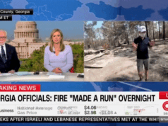 O repórter da CNN Derek Van Dam encontra um proprietário durante os incêndios florestais na Geórgia