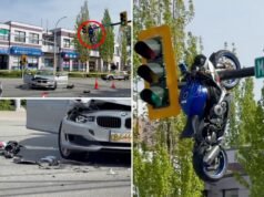 Acidente de moto ficou preso em semáforo no Canadá