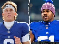 A estrela dos Giants, Abdul Carter, discorda depois que seu companheiro de equipe Jackson Dart apresenta Trump em um comício em Nova York