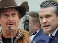Pete Hegseth e Kid Rock pilotam helicópteros Apache no vídeo do show