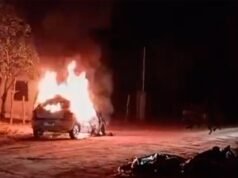 Meilin: Um carro foi completamente envolvido pelas chamas e levantou temores de uma possível explosão de GNV
