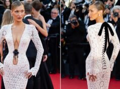 Bella Hadid usa vestido Schiaparelli no Festival de Cinema de Cannes