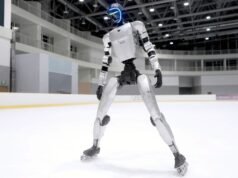 O robô Unitree Robotics G1 patina facilmente no gelo e em patins