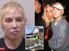 A ex-mulher de Eminem, Kim Mathers, parece dura em sua foto após um acidente ao dirigir embriagada em que ela foi atropelada por um carro estacionado