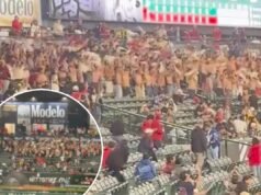 O canto de “venda o time” dos torcedores sem camisa do LA Angels toma conta do estádio